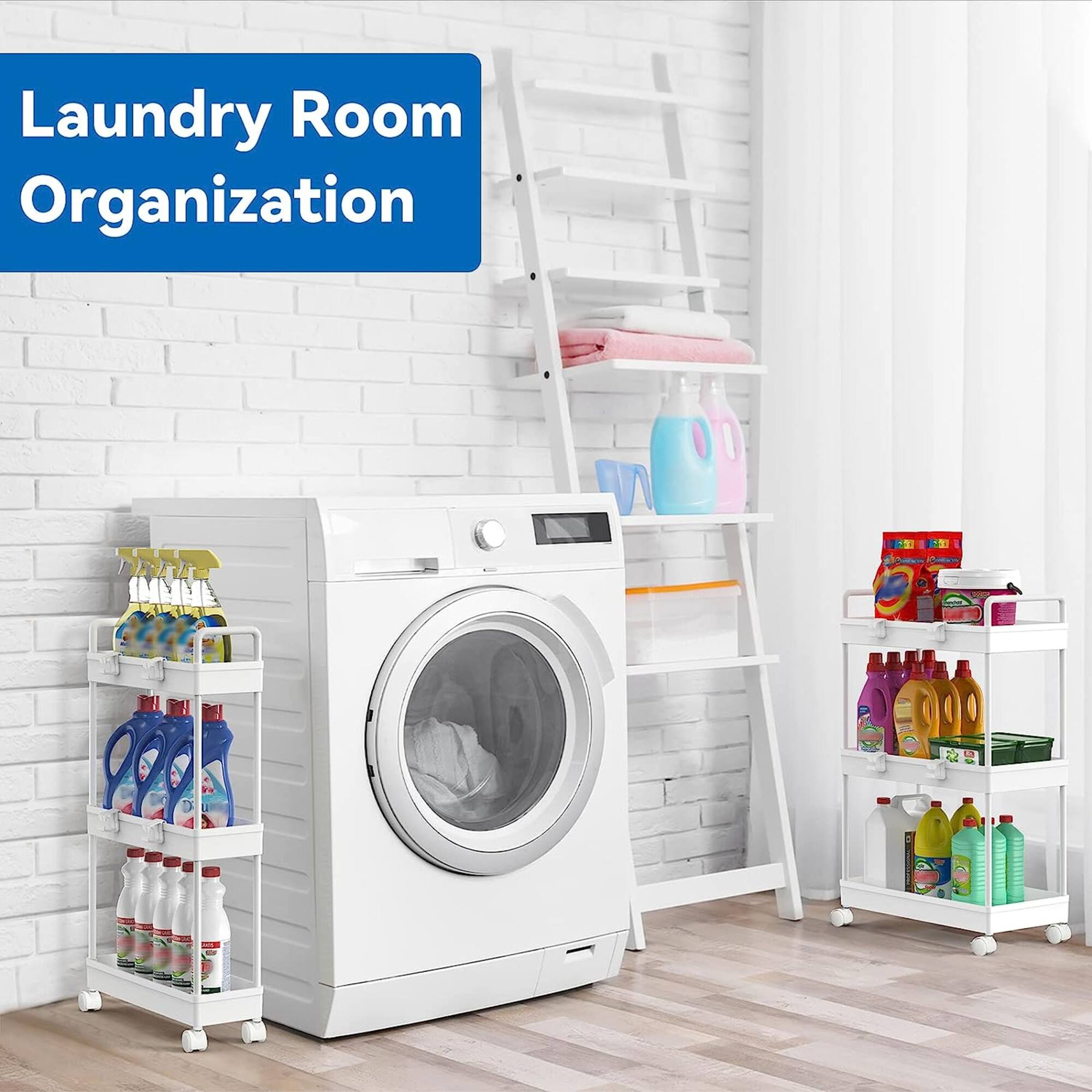 White 3-Tier Storage Kitchen Shelving Unit Rolling Rack Cart